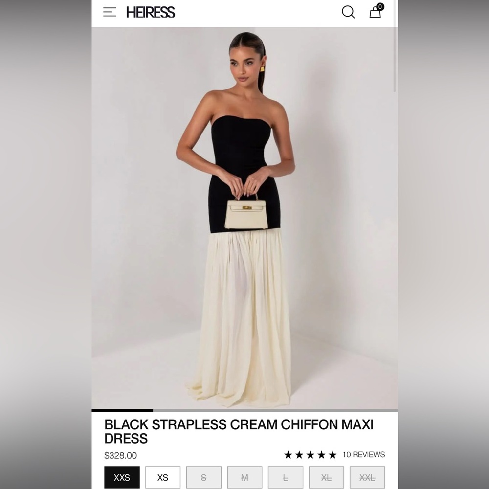 HEIRESS | Black Strapless Cream Chiffon Maxi Dress - XXS